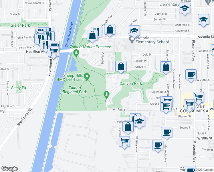 map of restaurants, bars, coffee shops, grocery stores, and more near 1 Starfish Court in Newport Beach