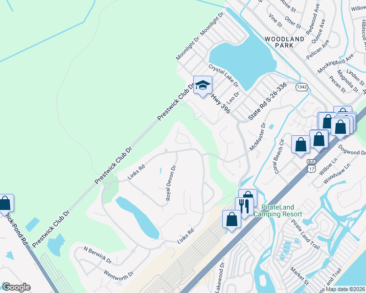 map of restaurants, bars, coffee shops, grocery stores, and more near 1409 Highland Circle in Myrtle Beach