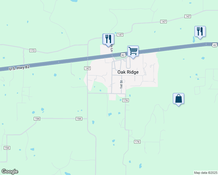 map of restaurants, bars, coffee shops, grocery stores, and more near 176 Oak Ridge in Gainesville