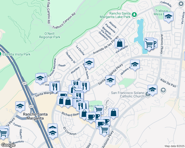 map of restaurants, bars, coffee shops, grocery stores, and more near 43 Anil in Rancho Santa Margarita