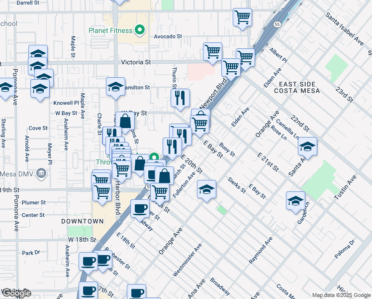 map of restaurants, bars, coffee shops, grocery stores, and more near 2016 Newport Boulevard in Costa Mesa