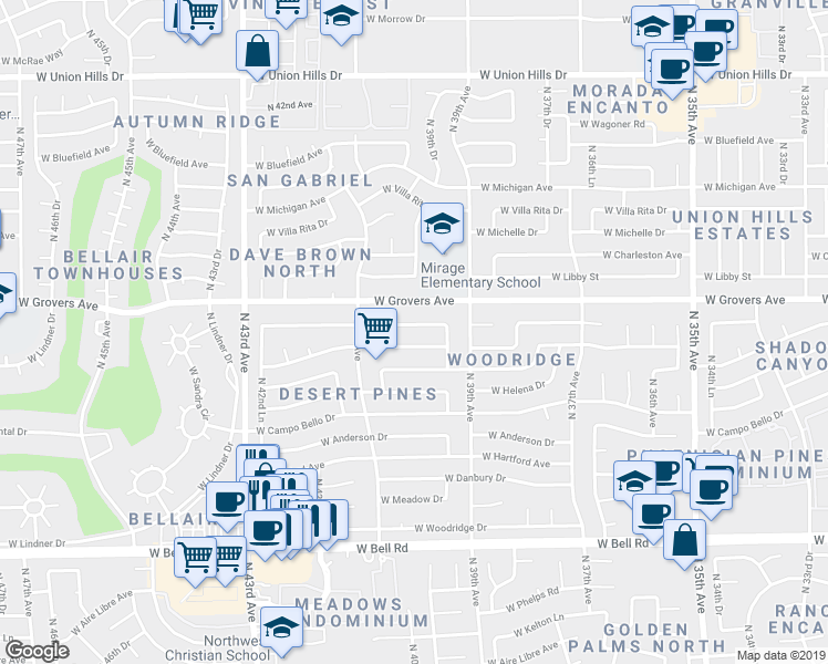 map of restaurants, bars, coffee shops, grocery stores, and more near 4015 West Saint John Road in Glendale
