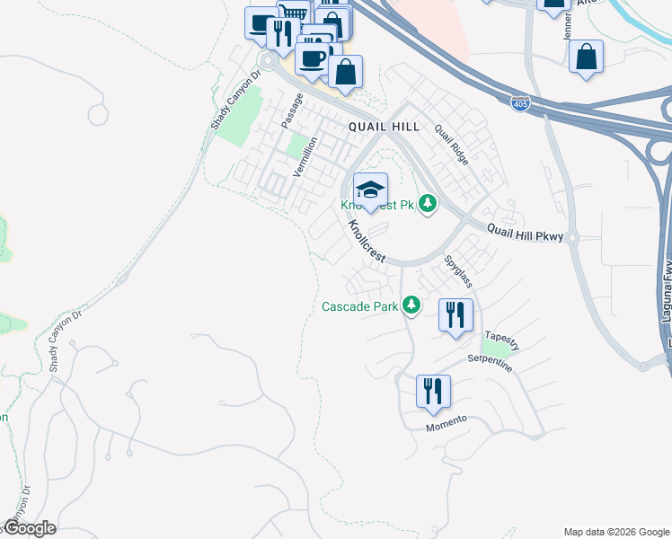map of restaurants, bars, coffee shops, grocery stores, and more near 1 Foliage in Irvine