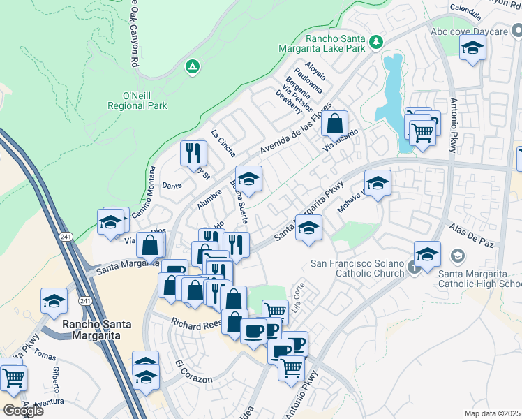 map of restaurants, bars, coffee shops, grocery stores, and more near 45 Anil in Rancho Santa Margarita