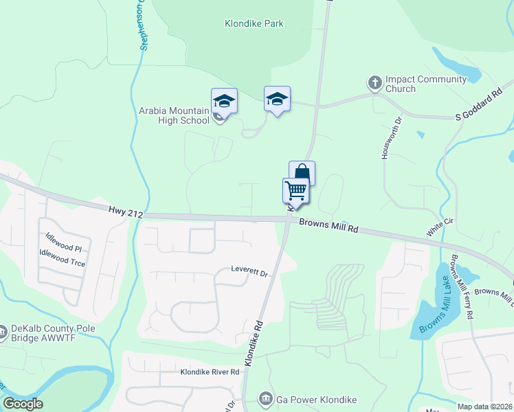 map of restaurants, bars, coffee shops, grocery stores, and more near 4572 Browns Mill Close in Stonecrest