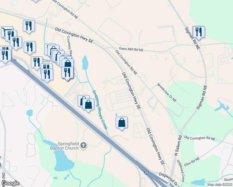 map of restaurants, bars, coffee shops, grocery stores, and more near 1959 Old Covington Highway Southeast in Conyers