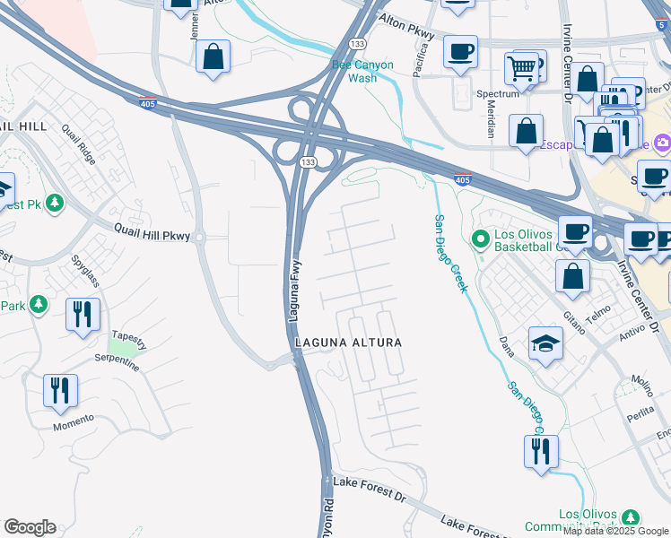 map of restaurants, bars, coffee shops, grocery stores, and more near 51 Lupari in Irvine