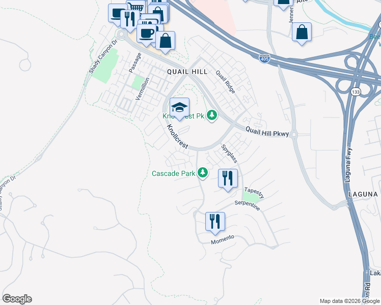 map of restaurants, bars, coffee shops, grocery stores, and more near 8 Peppercorn in Irvine