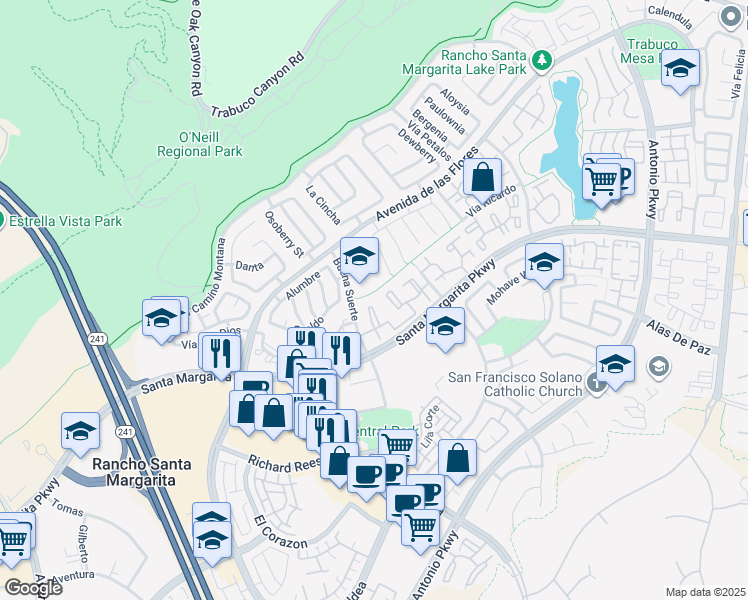 map of restaurants, bars, coffee shops, grocery stores, and more near 45 Anil in Rancho Santa Margarita