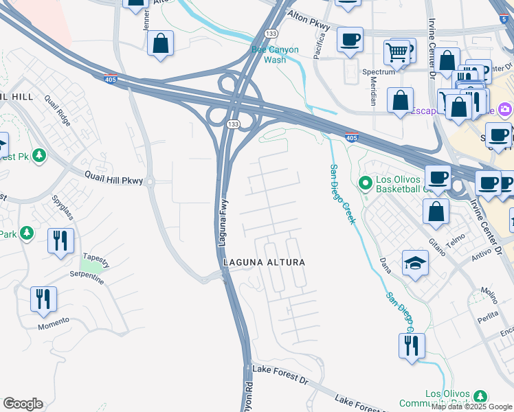 map of restaurants, bars, coffee shops, grocery stores, and more near 51 Lupari in Irvine