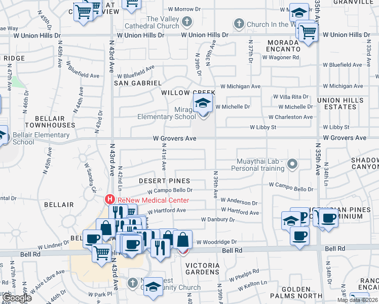 map of restaurants, bars, coffee shops, grocery stores, and more near 4015 West Saint John Road in Glendale