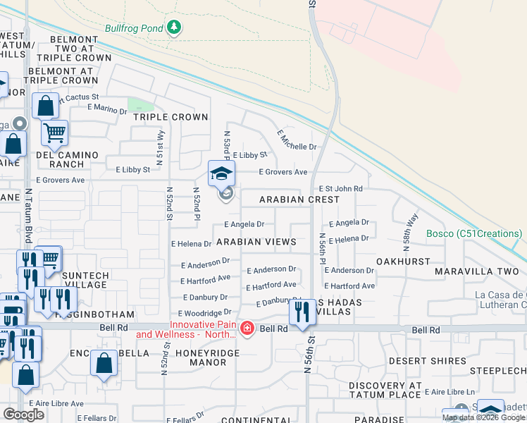 map of restaurants, bars, coffee shops, grocery stores, and more near 5429 East Muriel Drive in Scottsdale