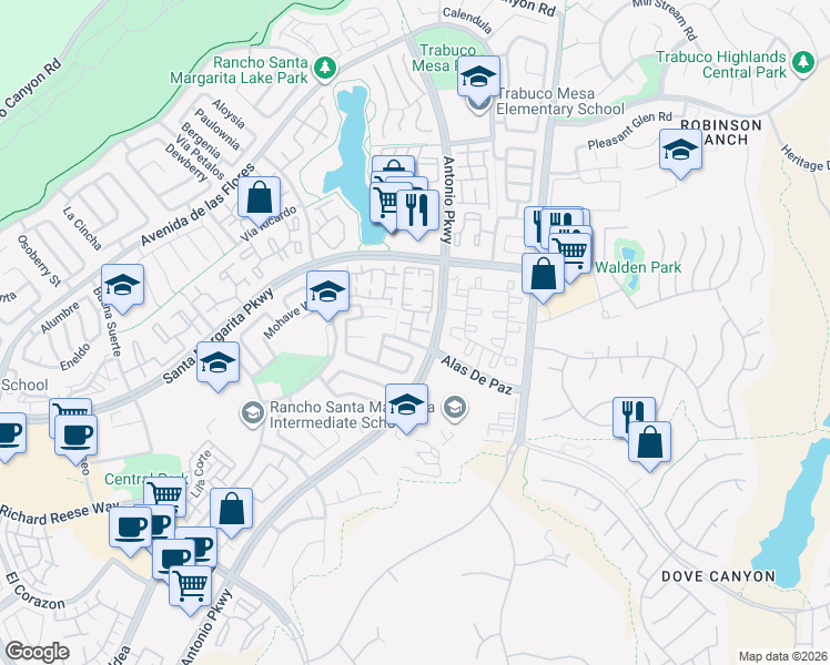 map of restaurants, bars, coffee shops, grocery stores, and more near 2 Vía Carino in Rancho Santa Margarita