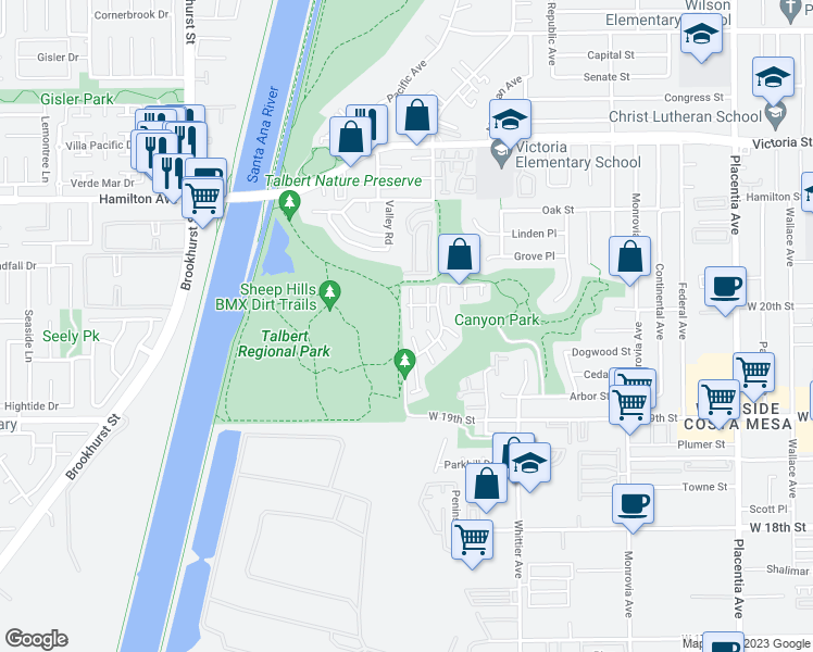 map of restaurants, bars, coffee shops, grocery stores, and more near 11 Starfish Court in Newport Beach