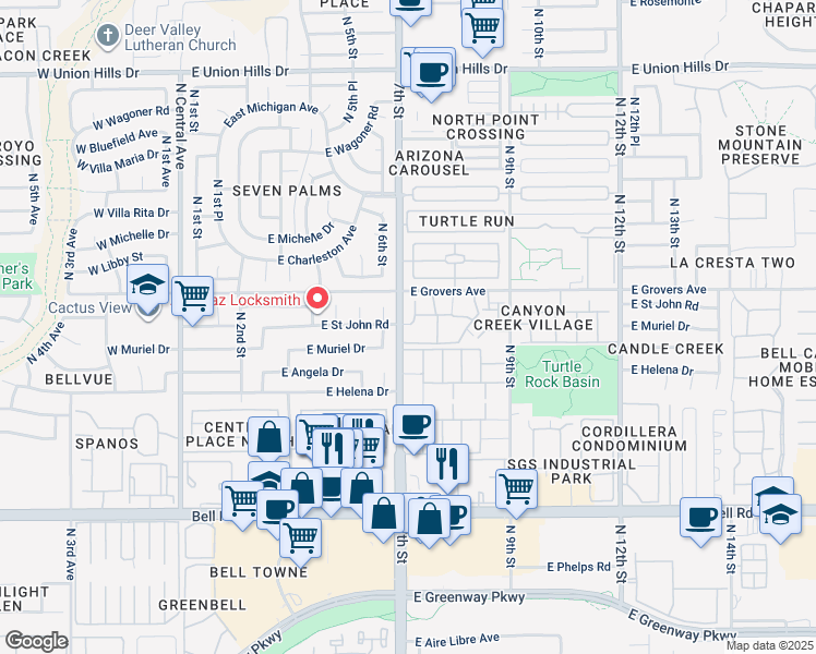 map of restaurants, bars, coffee shops, grocery stores, and more near 17625 North 7th Street in Phoenix