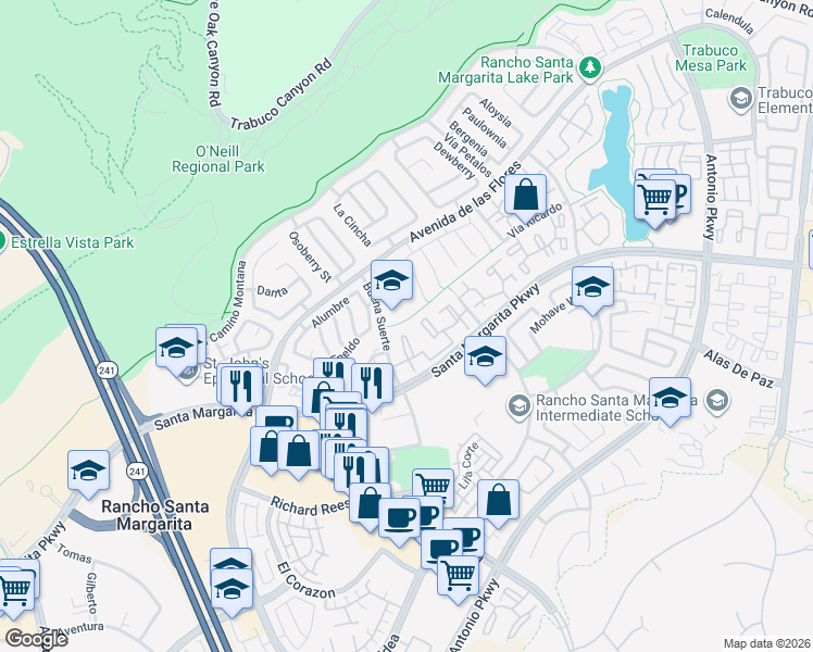 map of restaurants, bars, coffee shops, grocery stores, and more near 53 Anil in Rancho Santa Margarita