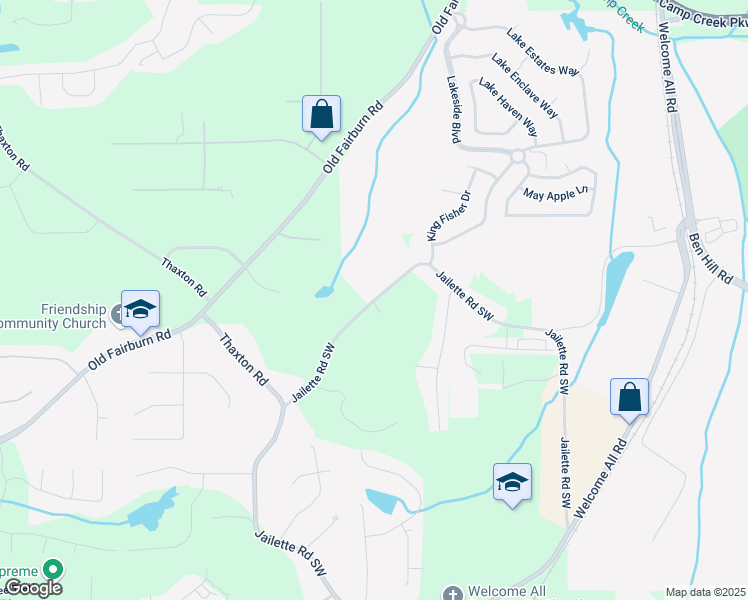 map of restaurants, bars, coffee shops, grocery stores, and more near 3935 Jailette Road Southwest in Atlanta