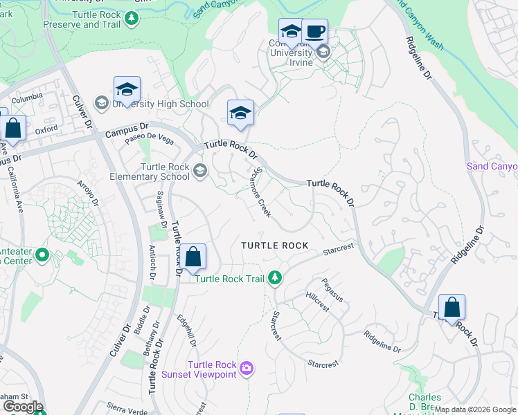 map of restaurants, bars, coffee shops, grocery stores, and more near 12 Sycamore Creek in Irvine
