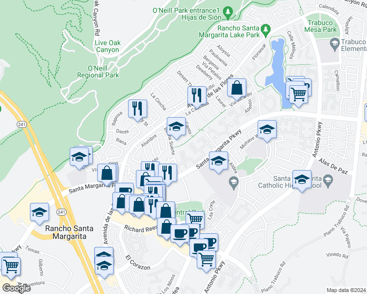 map of restaurants, bars, coffee shops, grocery stores, and more near 53 Anil in Rancho Santa Margarita