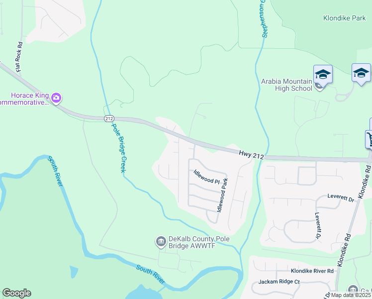map of restaurants, bars, coffee shops, grocery stores, and more near 6133 Idlewood Manor in Stonecrest