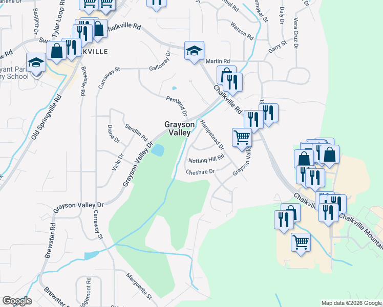 map of restaurants, bars, coffee shops, grocery stores, and more near 2269 Cheshire Drive in Birmingham