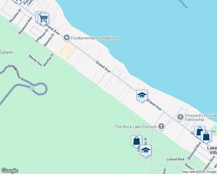 map of restaurants, bars, coffee shops, grocery stores, and more near 33110 Esther Street in Lake Elsinore
