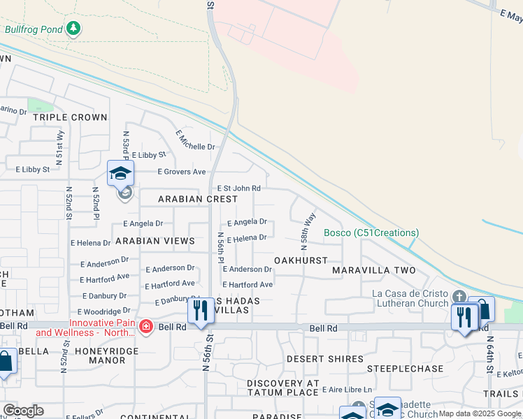 map of restaurants, bars, coffee shops, grocery stores, and more near 5707 East Muriel Drive in Scottsdale