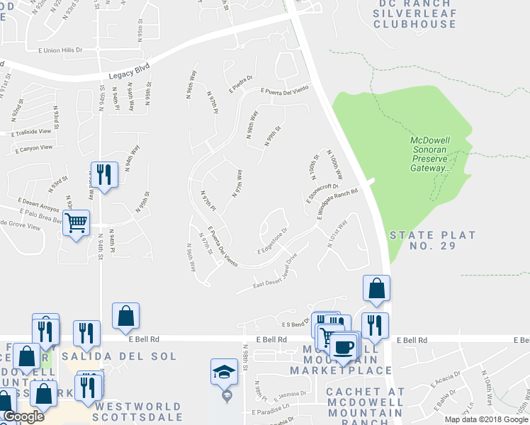 map of restaurants, bars, coffee shops, grocery stores, and more near 17706 North 98th Way in Scottsdale