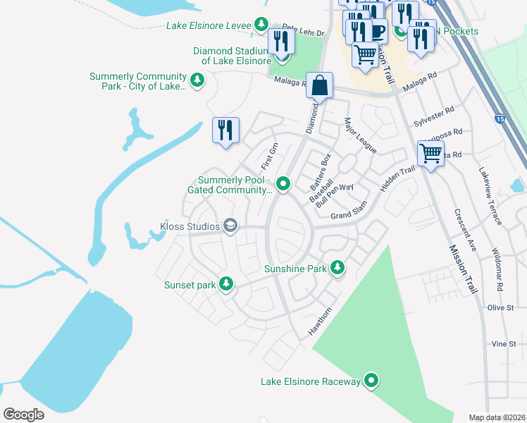 map of restaurants, bars, coffee shops, grocery stores, and more near 29212 Southerness in Wildomar