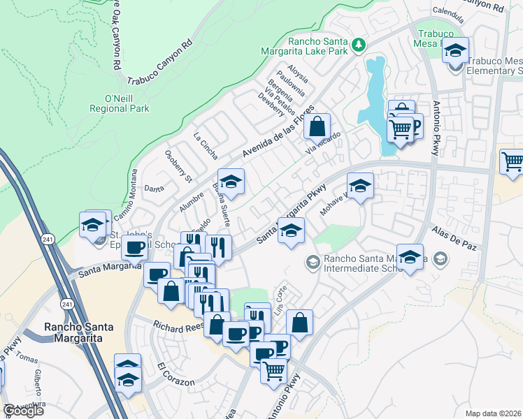 map of restaurants, bars, coffee shops, grocery stores, and more near 19 Cetrino in Rancho Santa Margarita