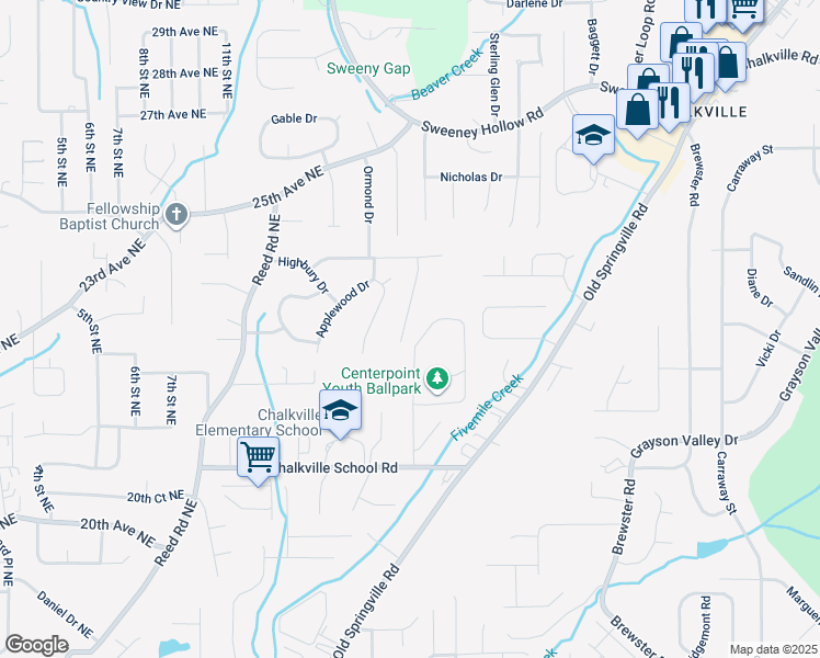 map of restaurants, bars, coffee shops, grocery stores, and more near 2315 Spencer Lane in Center Point