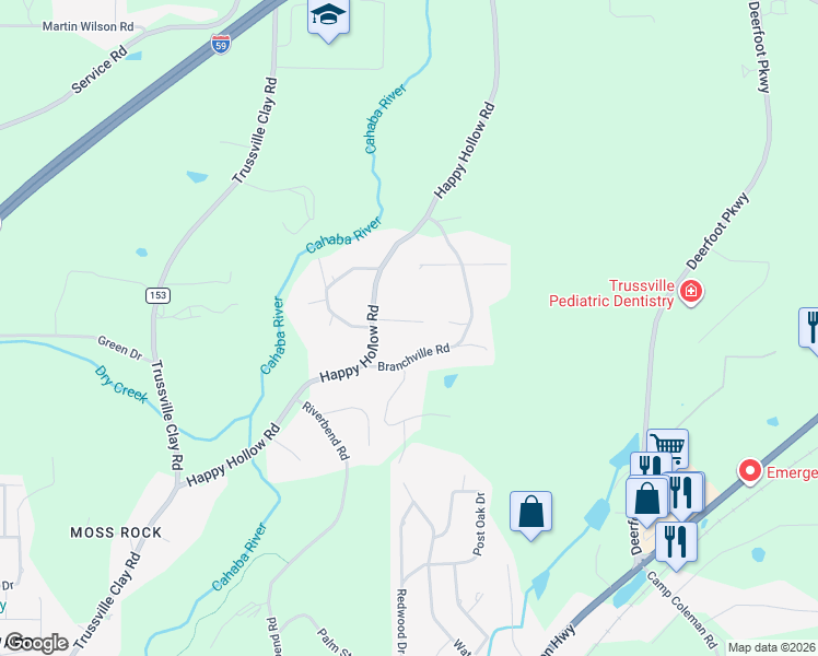map of restaurants, bars, coffee shops, grocery stores, and more near 6915 Arnett Circle in Trussville