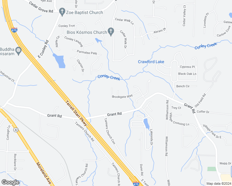 map of restaurants, bars, coffee shops, grocery stores, and more near 3943 Brookgate Court in Ellenwood