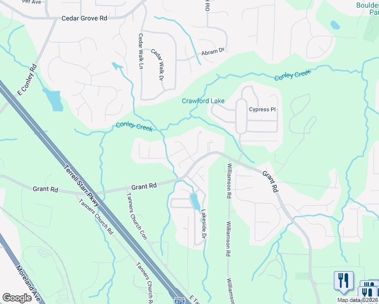 map of restaurants, bars, coffee shops, grocery stores, and more near 3942 Brookgate Drive in Ellenwood