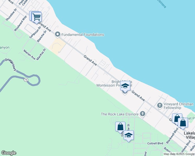 map of restaurants, bars, coffee shops, grocery stores, and more near 33092 Esther Street in Lake Elsinore