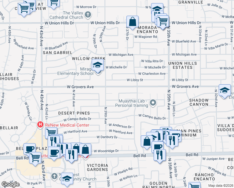 map of restaurants, bars, coffee shops, grocery stores, and more near 17624 West Saint John Road in Glendale