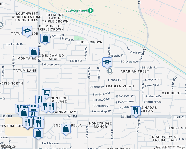 map of restaurants, bars, coffee shops, grocery stores, and more near 5226 East Muriel Drive in Scottsdale