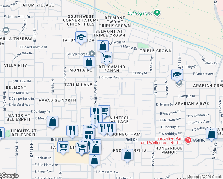 map of restaurants, bars, coffee shops, grocery stores, and more near East Muriel Drive in Scottsdale