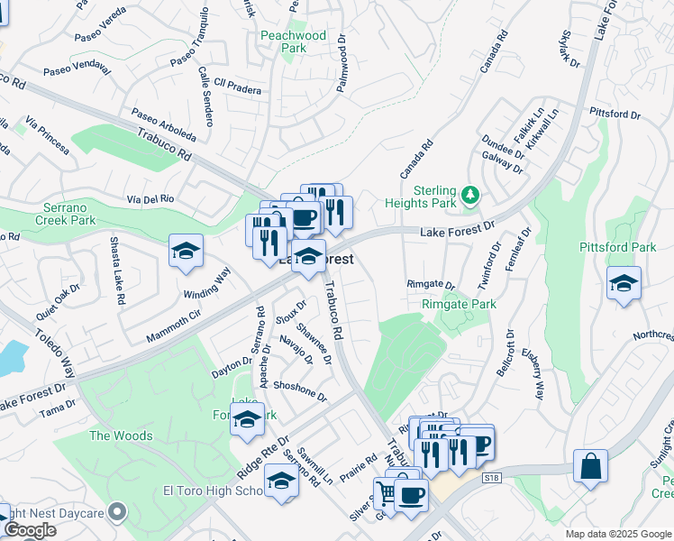 map of restaurants, bars, coffee shops, grocery stores, and more near in Lake Forest