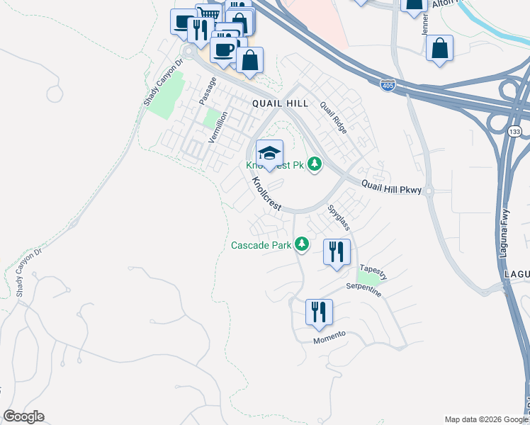 map of restaurants, bars, coffee shops, grocery stores, and more near 25 Canopy in Irvine