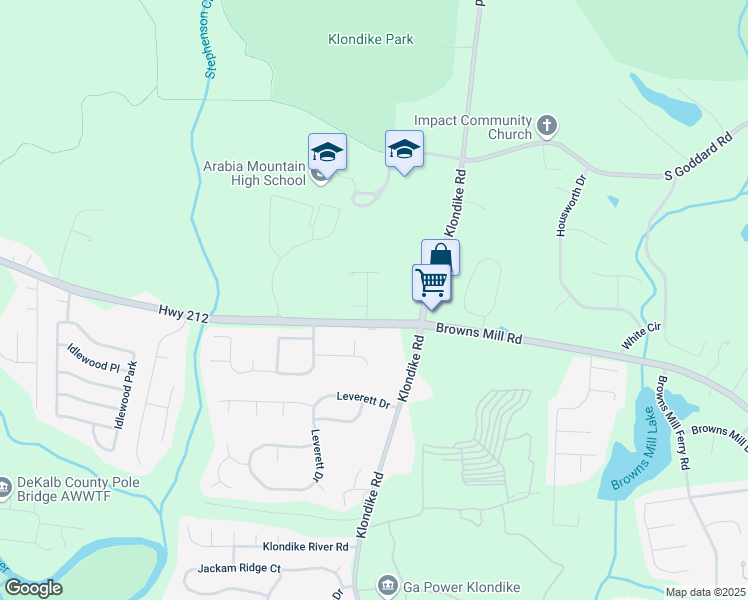 map of restaurants, bars, coffee shops, grocery stores, and more near 4572 Browns Mill Close in Stonecrest