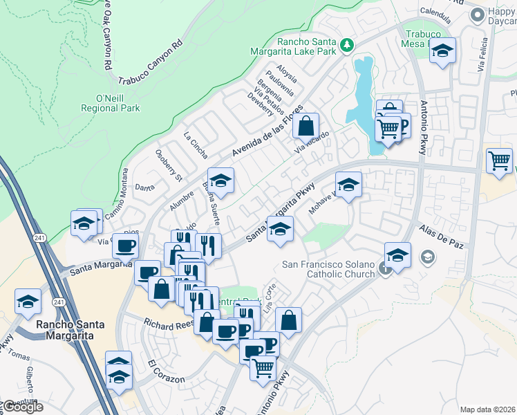 map of restaurants, bars, coffee shops, grocery stores, and more near 19 Cetrino in Rancho Santa Margarita