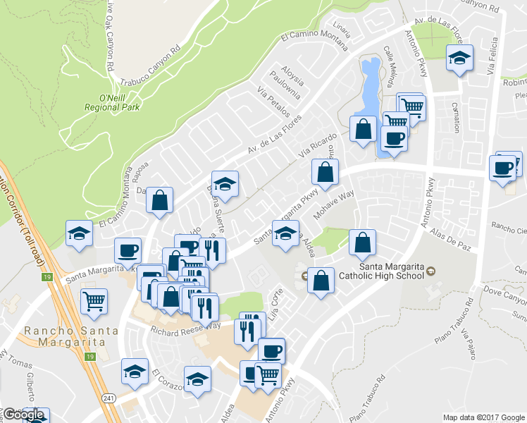 map of restaurants, bars, coffee shops, grocery stores, and more near 19 Cetrino in Rancho Santa Margarita