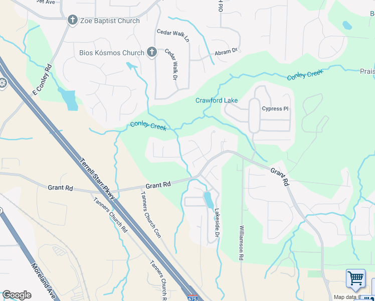 map of restaurants, bars, coffee shops, grocery stores, and more near 2514 Brookgate Way in Ellenwood