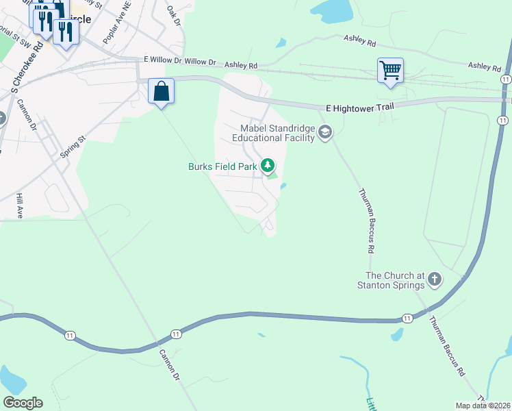 map of restaurants, bars, coffee shops, grocery stores, and more near 816 Vine Circle in Social Circle