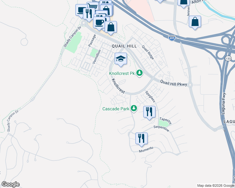 map of restaurants, bars, coffee shops, grocery stores, and more near 67 Canopy in Irvine