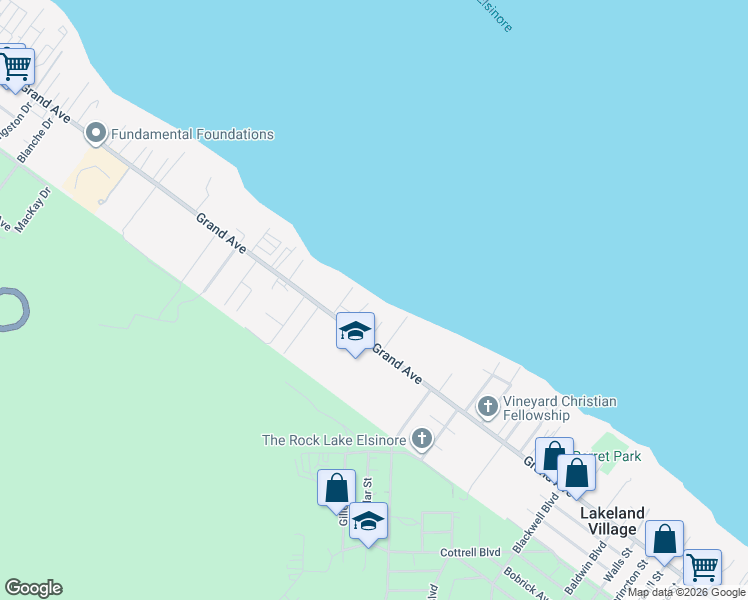 map of restaurants, bars, coffee shops, grocery stores, and more near 17092 Calle Grande in Lake Elsinore