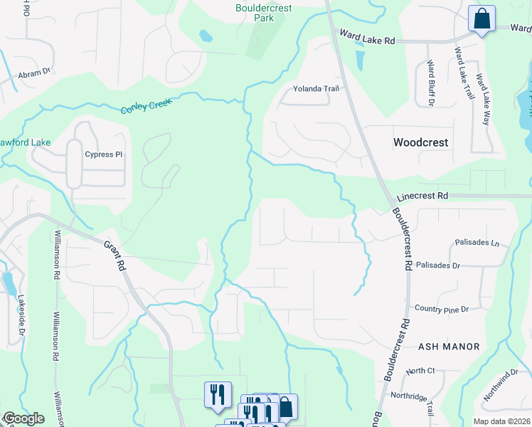 map of restaurants, bars, coffee shops, grocery stores, and more near 3049 Noah's Lane in Ellenwood