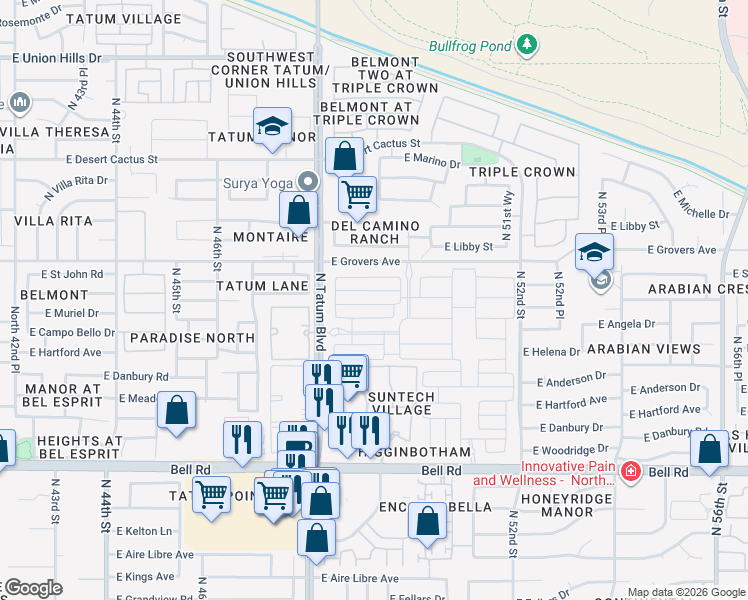 map of restaurants, bars, coffee shops, grocery stores, and more near East Muriel Drive in Scottsdale