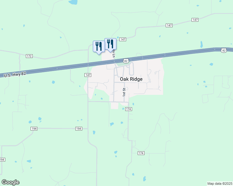 map of restaurants, bars, coffee shops, grocery stores, and more near 176 Oak Ridge Drive in Gainesville